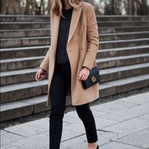 Camel peacoat long trench tan brown jacket